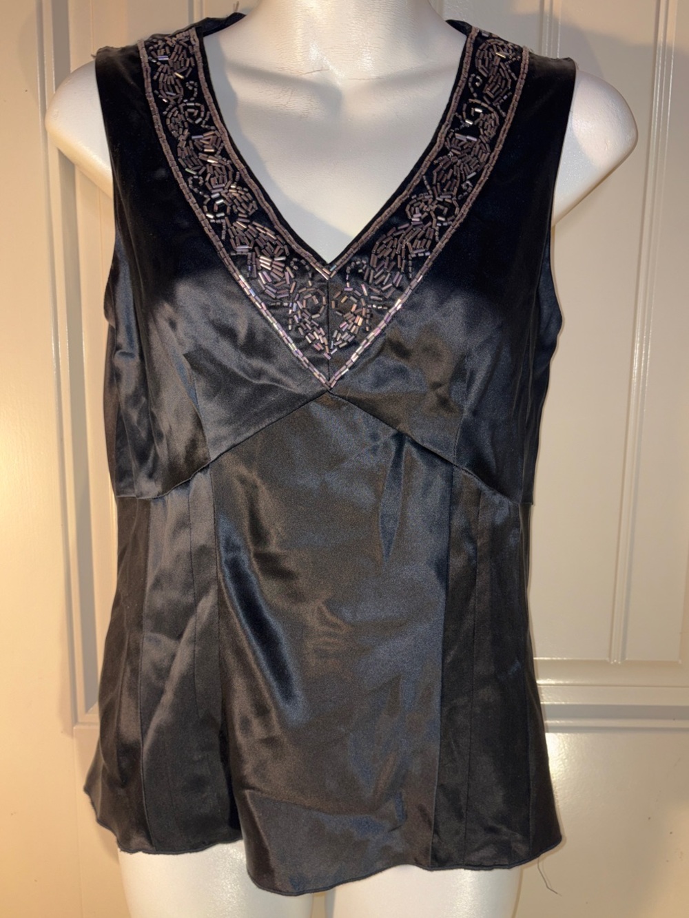 Nine West Black 2P 100% Silk Tank with Beaded Neckline EUC